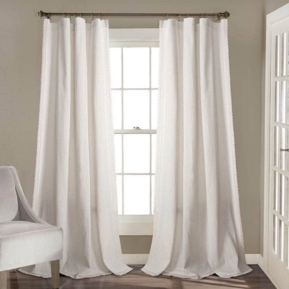 Lush Decor Rosalie Faux Linen Curtain / Window Panel Set (vintage lace detail)